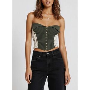 JADED LONDON Akio Knitted Corset Top, Olive, XS